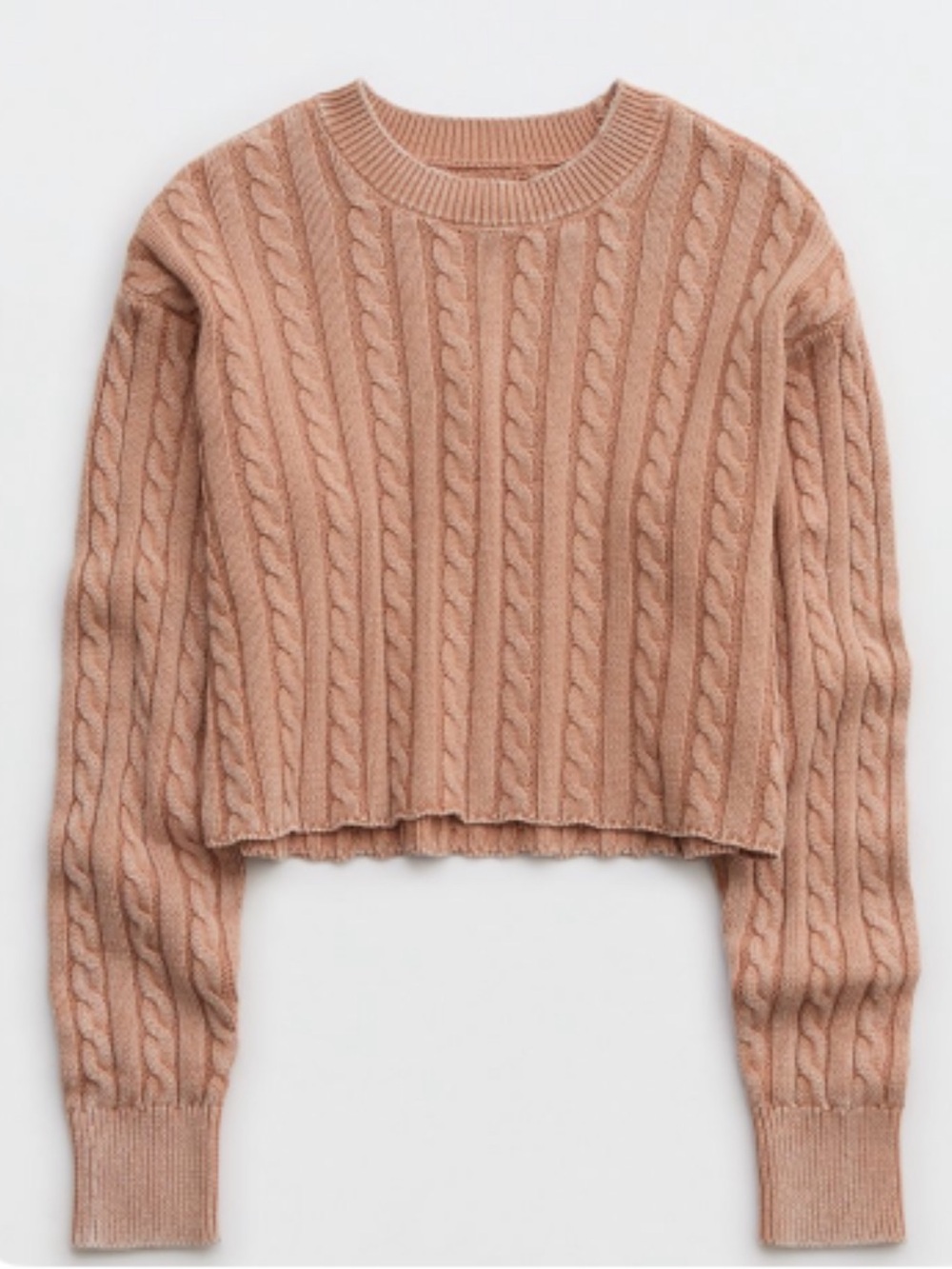 Aerie Mini Cable Cropped Sweater in Beach Dune